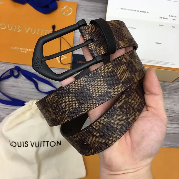 View 1 of Damier Ebene Belt: Subtle Luxury Leather-Trim Belt