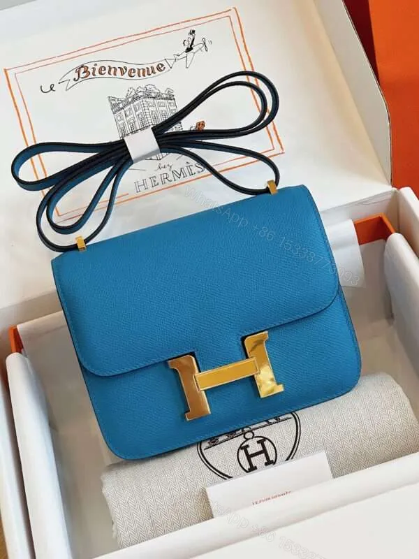 View 1 of Hermes Constance Bag Epsom Gold Blue Handbags Lock Gold 19cm