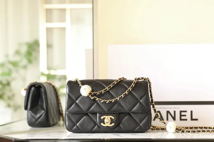 View 1 of Classic Black Quilted Leather Shoulder Bag, Gold Hardware, Crossbody/Shoulder Style