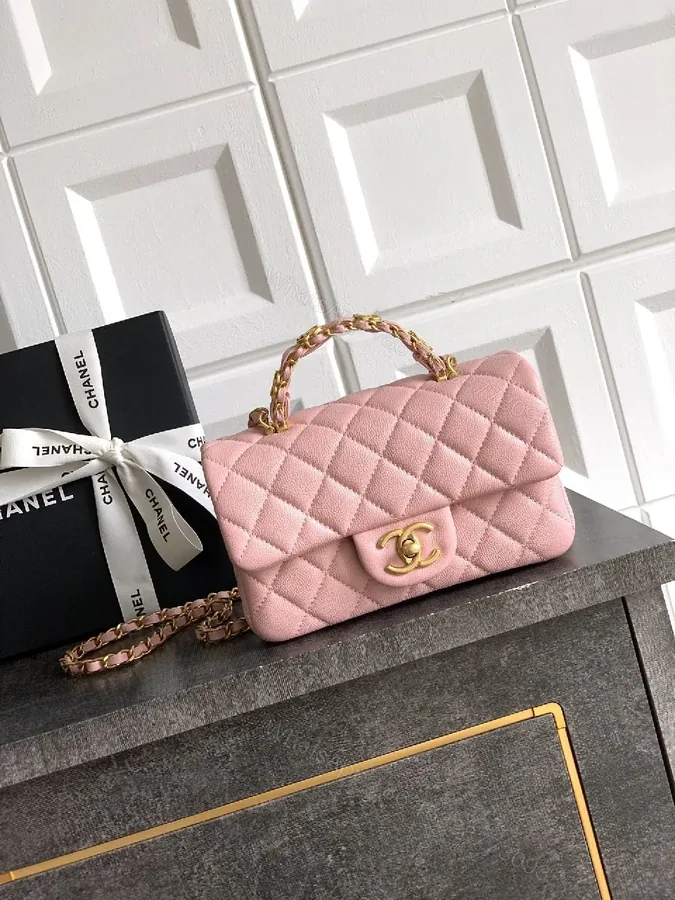 View 1 of Pink Quilted Flap Bag with Gold Chain - Chic Crossbody Luxury
