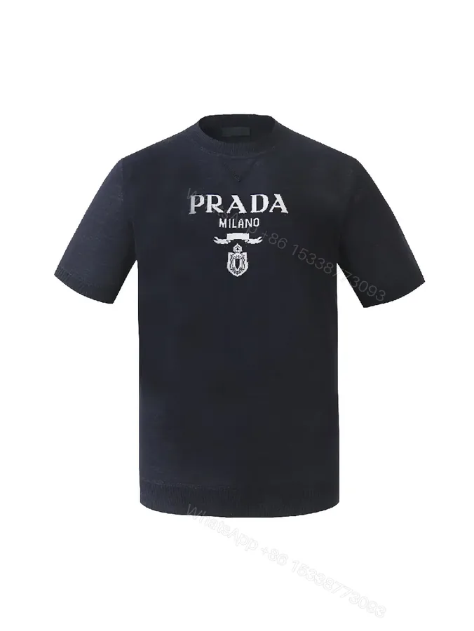 View 1 of Black Knit Tee Milano Logo Crewneck