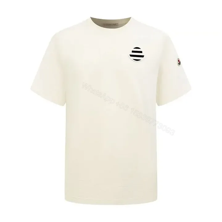 View 1 of Off-White Cream Short-Sleeve Crew-Neck Tee with Chest Emblem