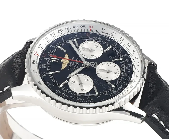 View 1 of JF Factory Breitling Navitimer 1 B01 Chronograph 43mm Black Dial Leather Strap Watch – BLS V2 Upgrade Edition