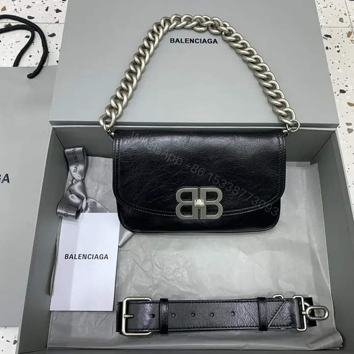 View 1 of Polished Leather Chain-Handle Flap Bag: Modern Luxury