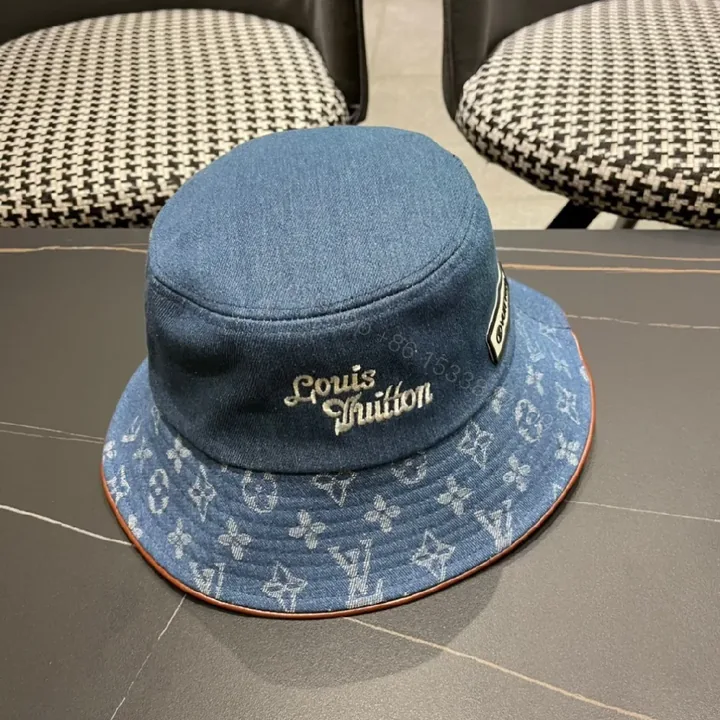 View 1 of Denim Bucket Hat with Monogram Detail – Sun Protection