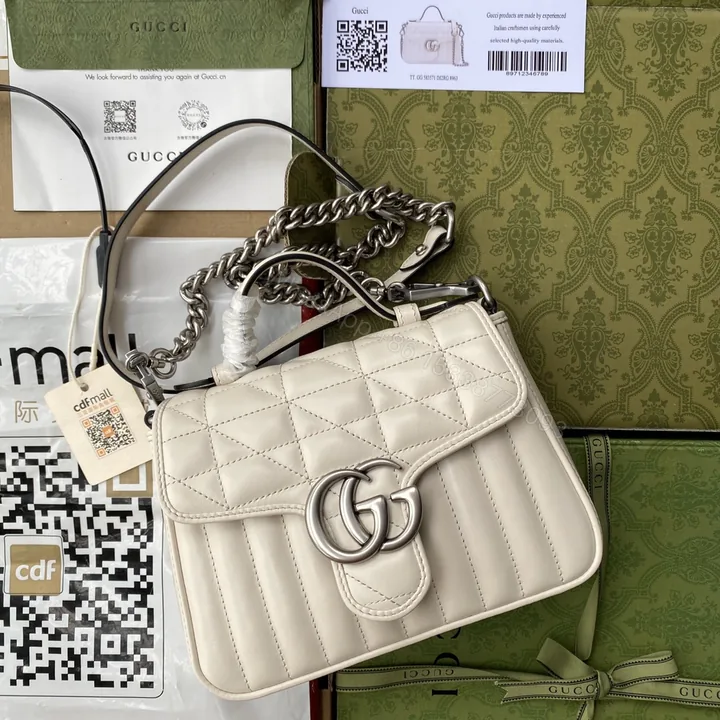 View 1 of Gucci 高仿女款GG Marmont奶白肩背包 鏈條設計百搭必備