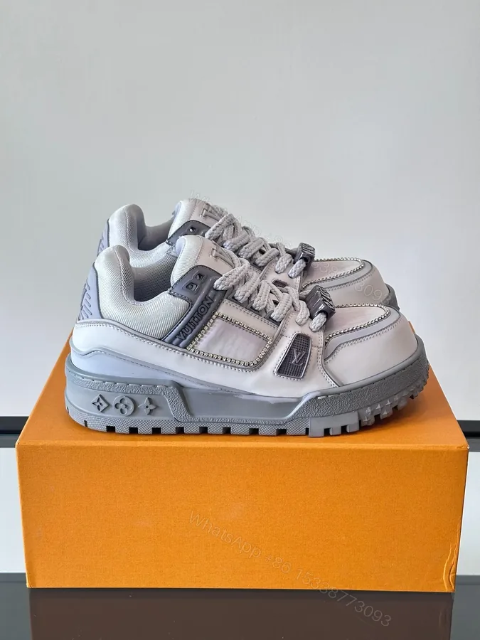 View 1 of LV Men White Leather Gray Accents Sneakers