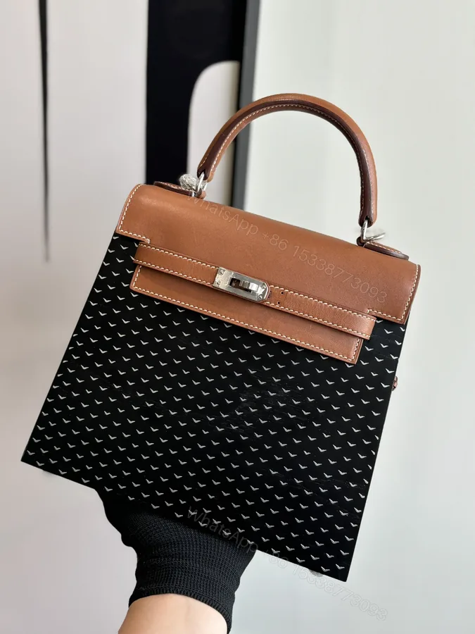 View 1 of Hermès 一比一 Kelly 拼接帆布手提包 個性設計精品女包