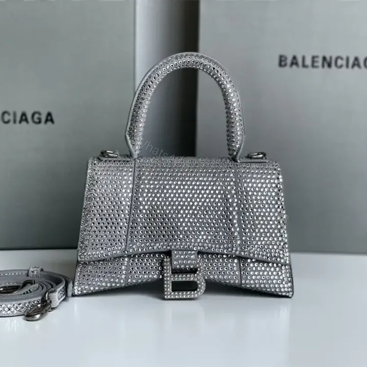 View 1 of 高仿Balenciaga*Hourglass系列沙漏包滿鑽銀色XS