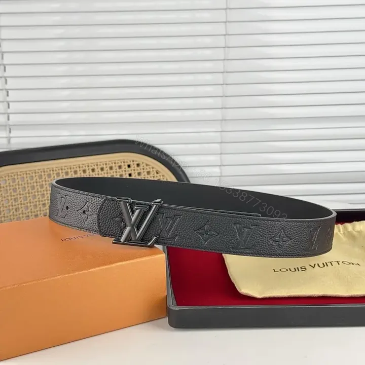 View 1 of Black Leather Belt | Full-Grain | Minimalist Luxury | LV Monogram Accent | Belt