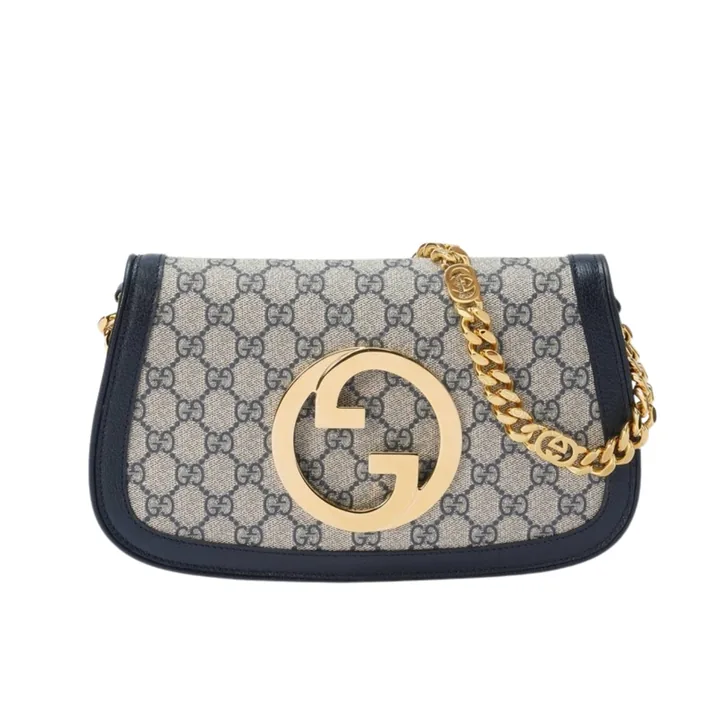 View 1 of GUCCI BLONDIE SHOULDER BAG GOLD HARDWARE BLUE 28CM