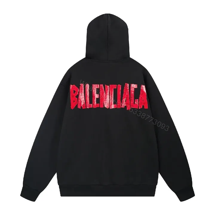 View 1 of Black Cotton Oversized Hoodie - Red Graphic, Luxe Streetwear Design