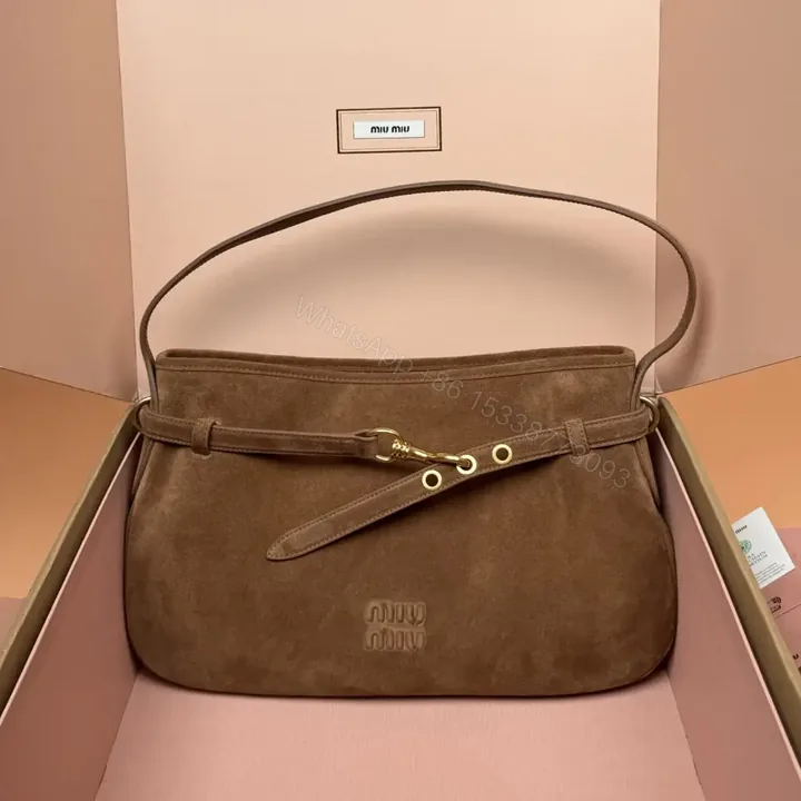 View 1 of 高仿miumiu*Aventure系列5BC181麂皮腋下包駝色中號免檢版