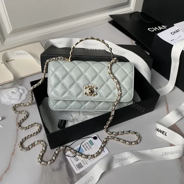 View 1 of Chanel-Inspired Quilted Mini Shoulder Bag with Gold Chain