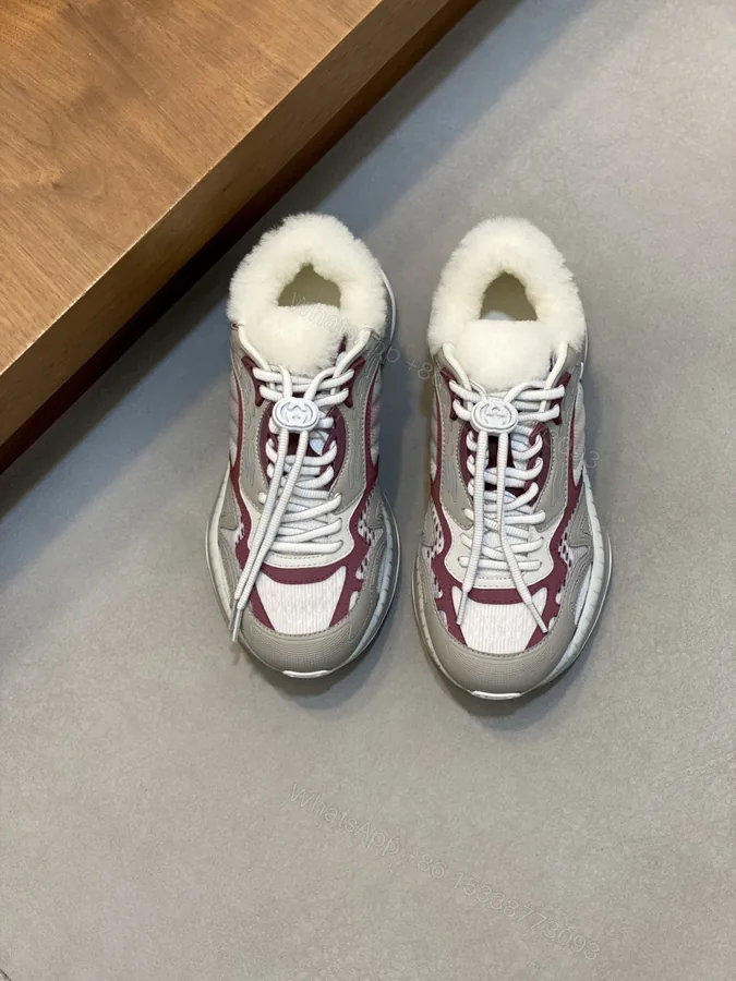 View 1 of Gucci原單女款老爹鞋 紅灰拼接加絨厚底復古設計