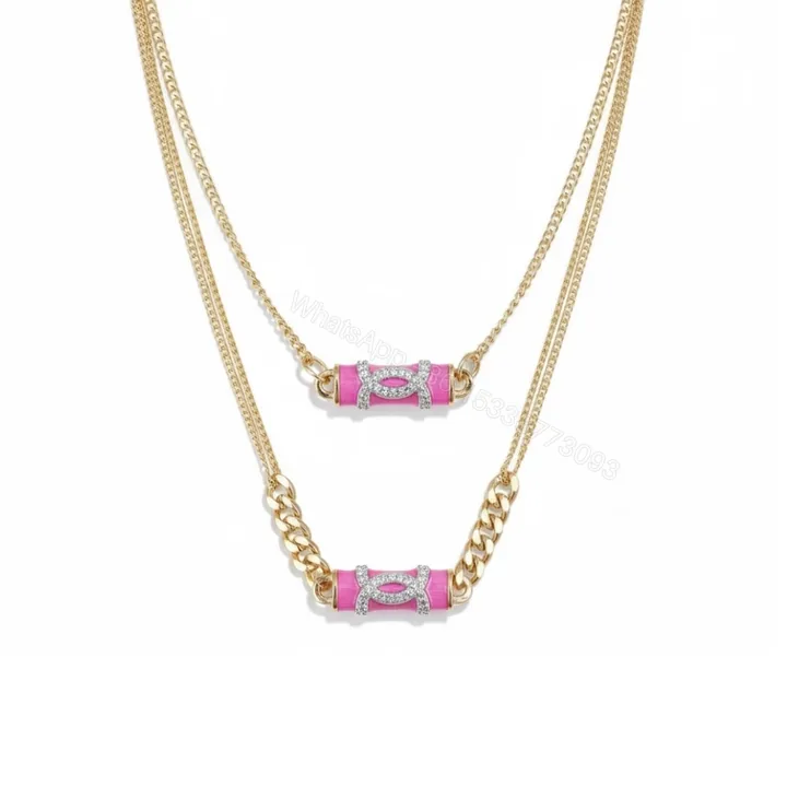 View 1 of Chanel CC Pendant Necklace With Gold Metal In Pink