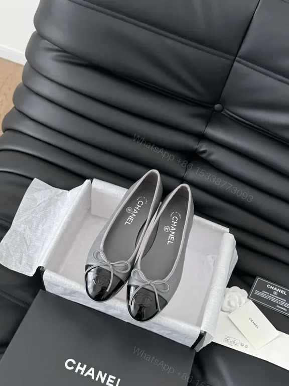View 1 of Chic Leather Flats with Black Patent Cap Toe - Luxe Everyday Wear