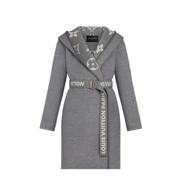 View 1 of Louis Vuitton Belted Double Sided Hooded Wrap Coat Gray 1A92VF