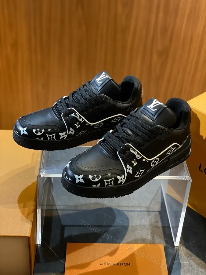 View 1 of Monochrome Leather Trainers with Monogram Piping, Luxury Sneaker
