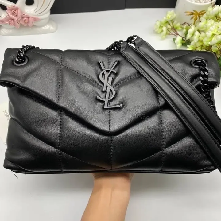 View 1 of Saint Laurent Small Loulou Puffer shoulder bag in black with Chain Strap