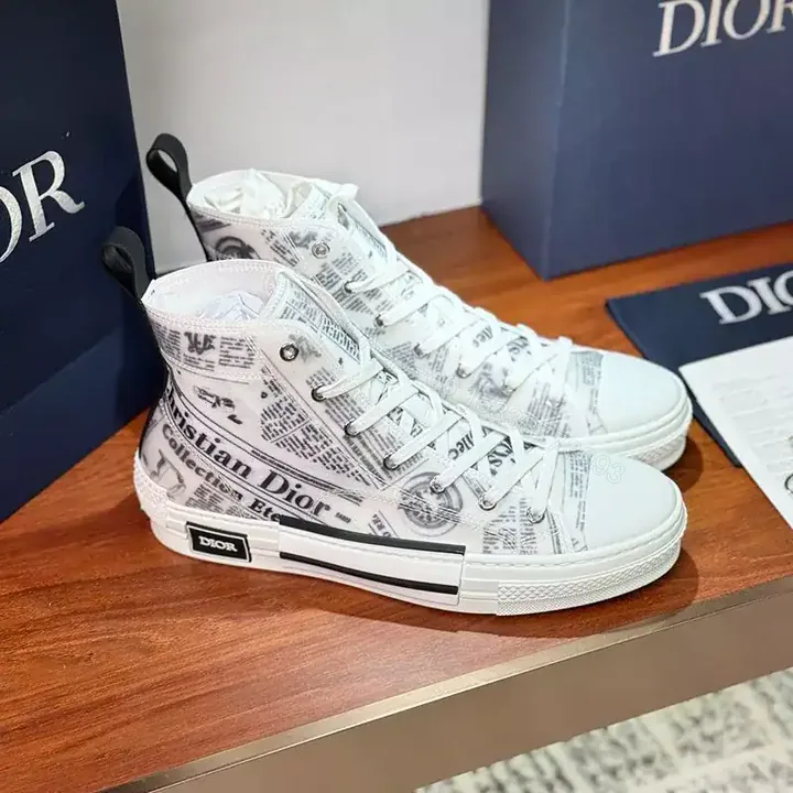 View 1 of DIOR B23 HIGH-TOP SNEAKERS UNISEX NEWSPAPER CANVAS WHITE – CD161