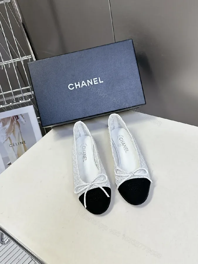 View 1 of White Lace Satin Flats + Black Toe Cap – Luxe Everyday Style