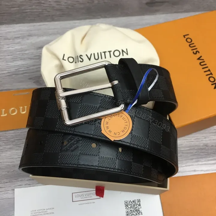 View 1 of Black Damier Belt with Signature Hardware - Luxe Coated Canvas