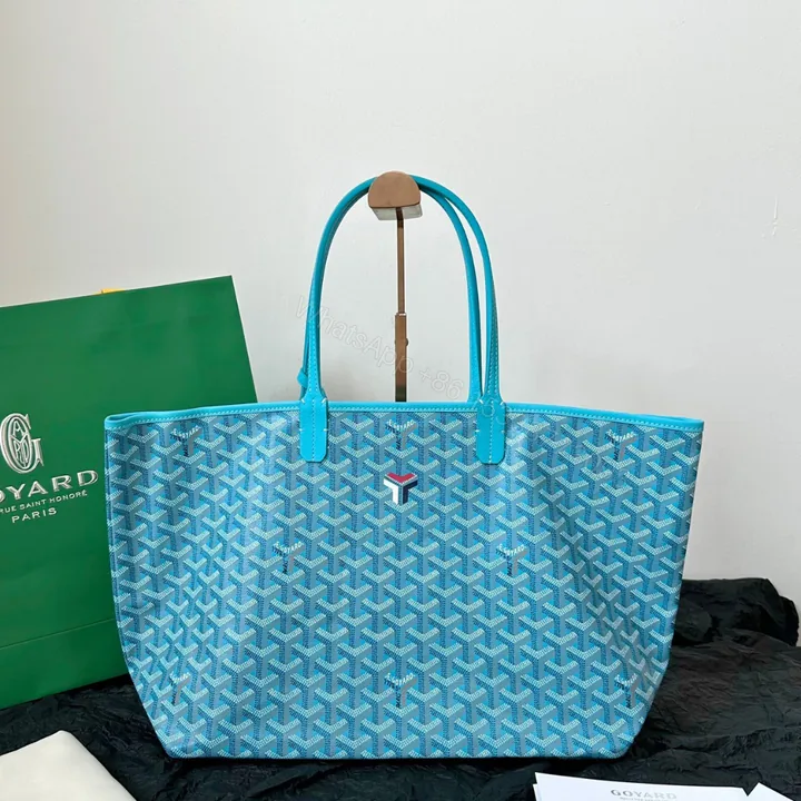 View 1 of Goyard Blue Coated Canvas Leather Small Saint Louis Tote