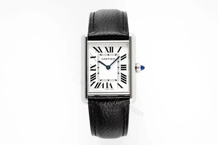 View 1 of K11 Factory Cartier Tank Must Silver Stainless Steel Case with Black Leather Strap Watch