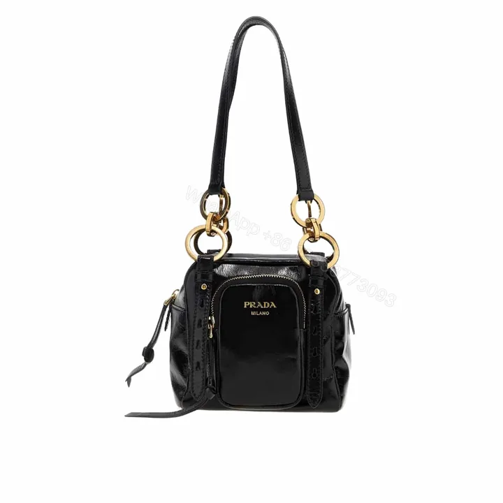 View 1 of PRADA DANGLE LEATHER TOP HANDLE MINI BAG BLACK 16CM 1BB137 2CYR F0002 V OOO