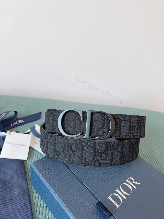 View 1 of Patterned Luxury Belt with Signature Buckle Belt, Monogram Calfskin, Dior-style