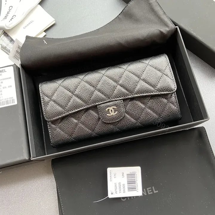 View 1 of Elegant Quilted Leather Wallet with Logo Chain - Compact Luxury Wallet