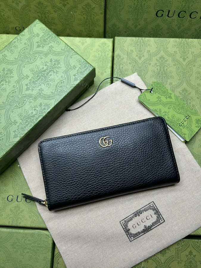 View 1 of Gucci A貨GG Marmont全黑荔枝皮長夾 金屬雙G經典耐看款