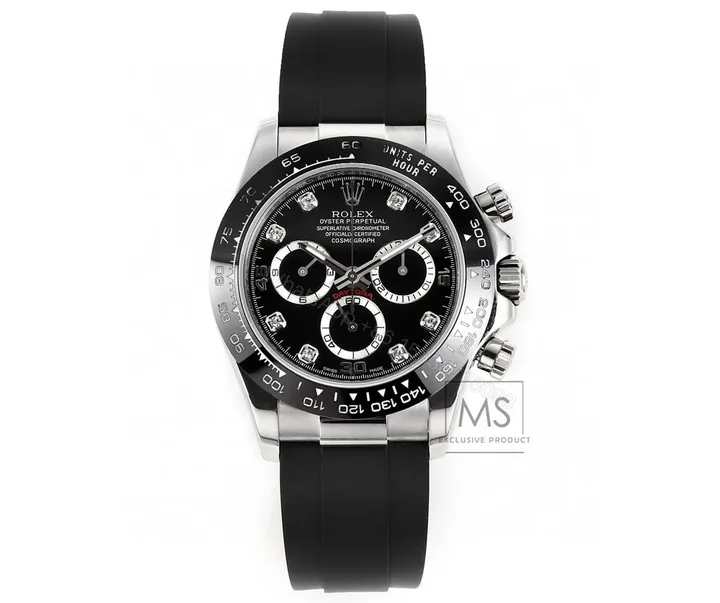 View 1 of GM Factory Clean Factory Rolex Daytona Black Rubber Strap Watch