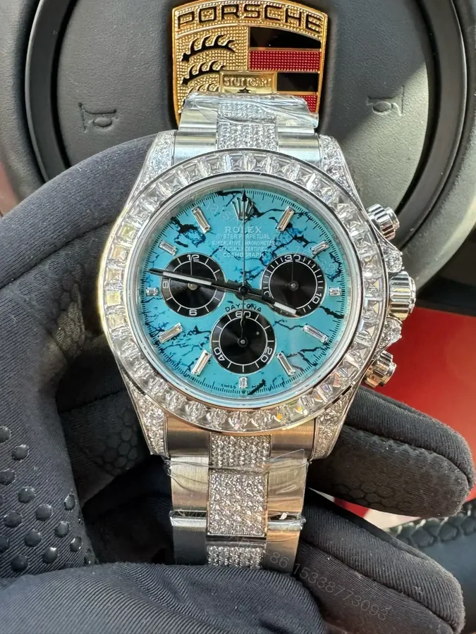 View 1 of Best Rolex Daytona Pavé Turquoise replica 40MM Oyster Bracelet Edition ROLEX-DAYTONA-TURQ-40