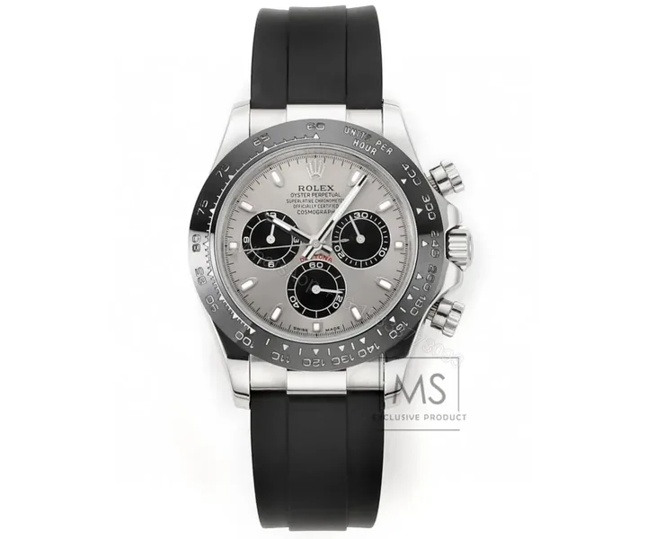 View 1 of WWF Factory Clean Factory MS Rolex Daytona Silver Panda Rubber Strap