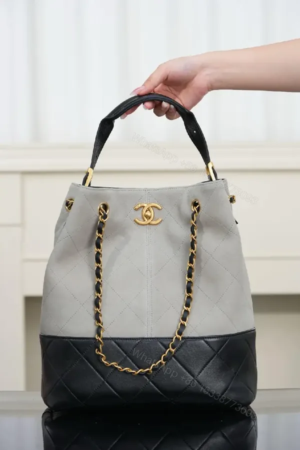 View 1 of Two-Tone Quilted Tote: Gold-Accent Everyday Luxury Bag