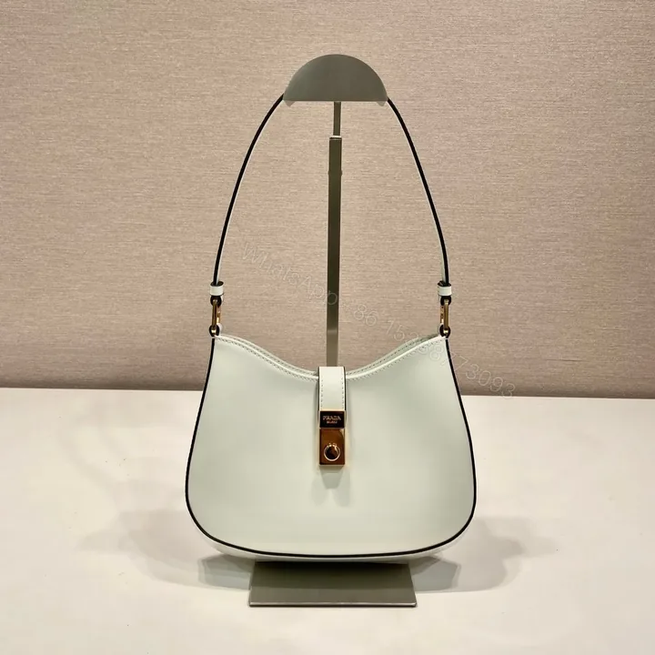 View 1 of PRADA CLEO SHOULDER BAG 22 IN WHITE BRUSHED LAMBSKIN WITH CLASP CLOSURE