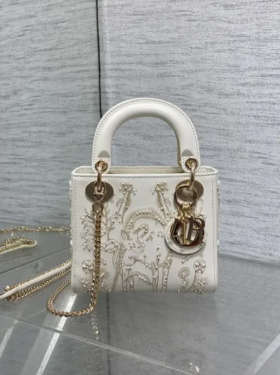 View 1 of Compact Embellished Tote: Embroidered Dior-Style Charm Bag