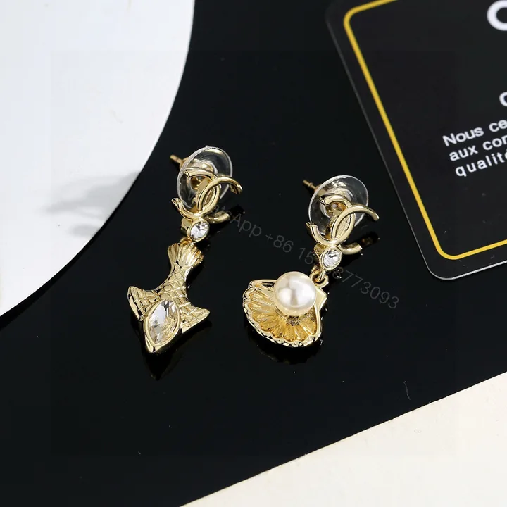View 1 of Chanel精品仿製海洋風耳環金色魚貝造型女款飾品
