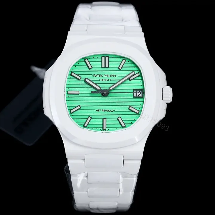 View 1 of Patek Philippe Tiffany Nautilus Watch White Ceramic Bracelet Ultimate 40MM PP-NAU-TIFF-WCER40-V2