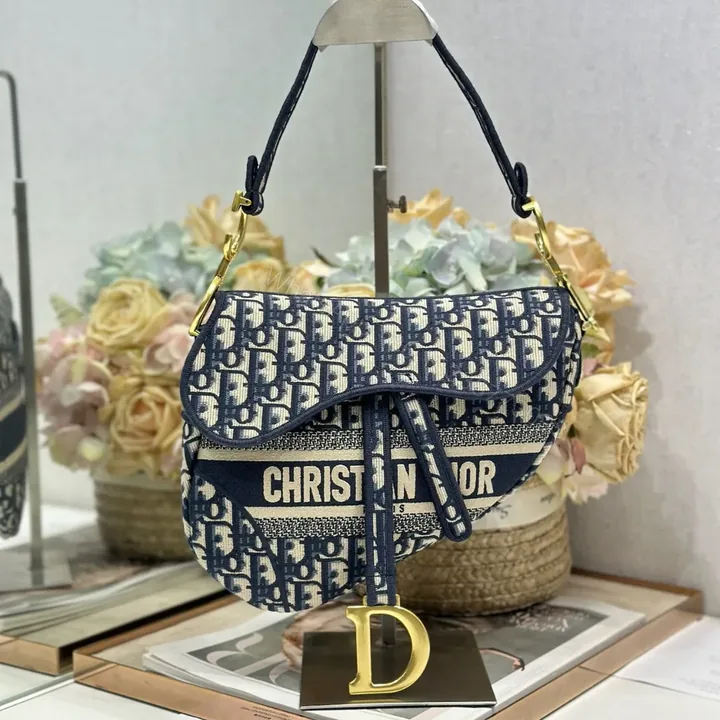 View 1 of Christian Dior Saddle Bag in Blue Dior Oblique Jacquard