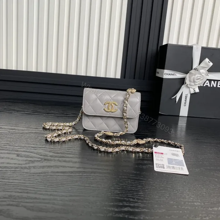 View 1 of Compact Quilted Crossbody Bag: Chanel-Inspired Gold Chain Luxury