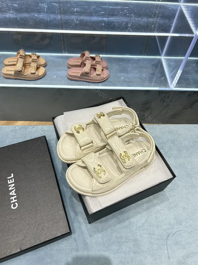 View 1 of Neutral Leather Quilted Sandals with Velcro Straps, Comfortable Luxury