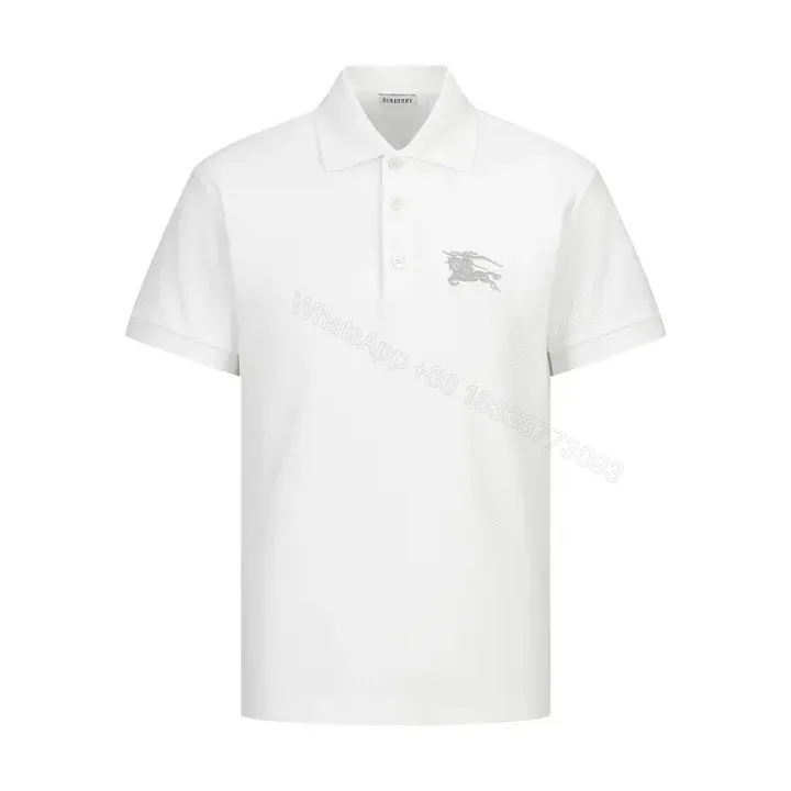 View 1 of White Mesh Polo Shirt, Lightweight, Burberry Horse Crest Polo