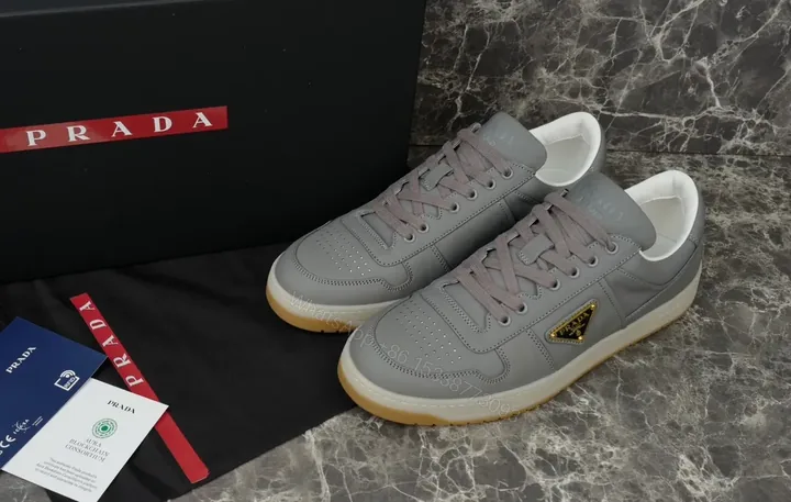 View 1 of Grey Leather Low-Top Sneakers | Subtle Texture, All-Day Comfort