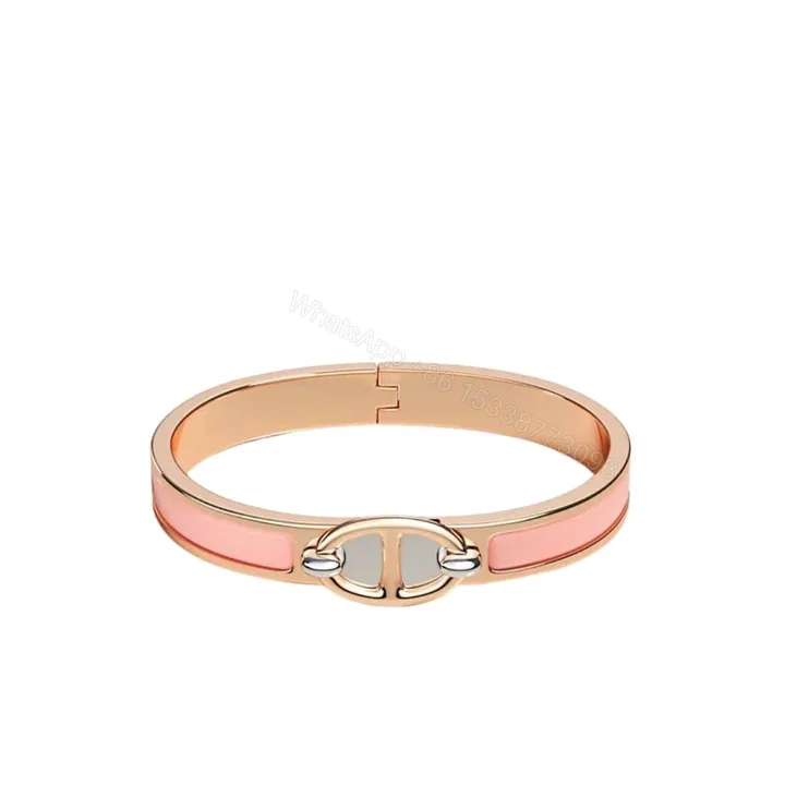 View 1 of Hermes Mini Clic Anchor Chain Bracelet Rose Gold Tone With Light Pink H209000FO1ZPM
