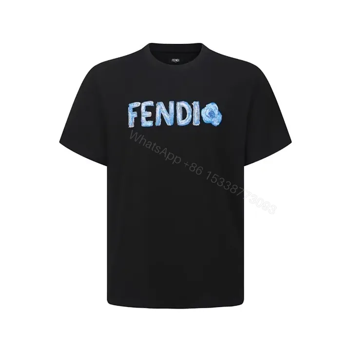 View 1 of Ice-Blue Fendi Logo Tee – Luxury Comfort, Black Cotton