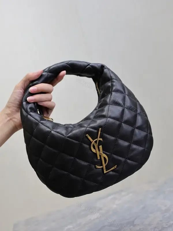 View 1 of Quilted Black Faux-Leather Bag with Gold Hardware