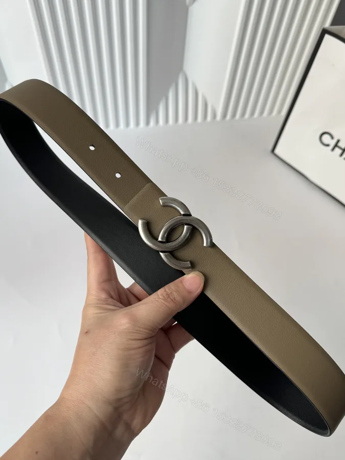 View 1 of CHANEL A貨 女款 雙C牛皮皮帶 卡其色氣質時尚腰帶